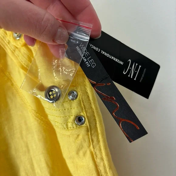 INC International Concepts Yellow Wide Leg Pants with Drawstring Waist - Picture 5 of 9